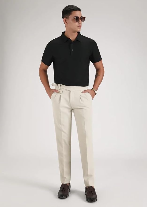 Salvion - Men’s Classic White Gurkha Pleated Trousers