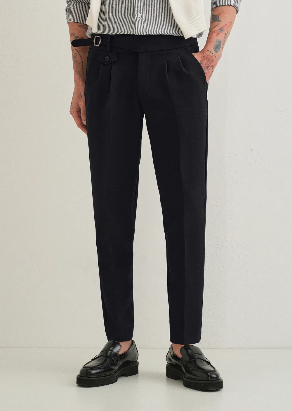 Salvion - Men’s Classic White Gurkha Pleated Trousers