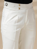 Salvion - Men’s Classic White Gurkha Pleated Trousers