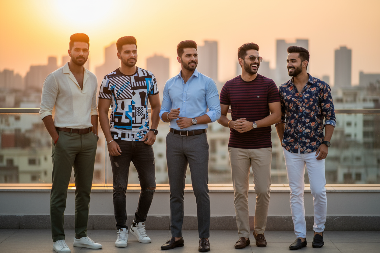 Indian mens wearing fashionable shirt pant and t-shirts